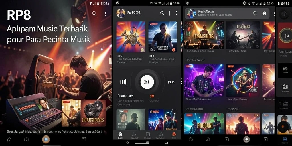 Tampilan gameplay RP8 dengan berbagai genre musik yang menarik.